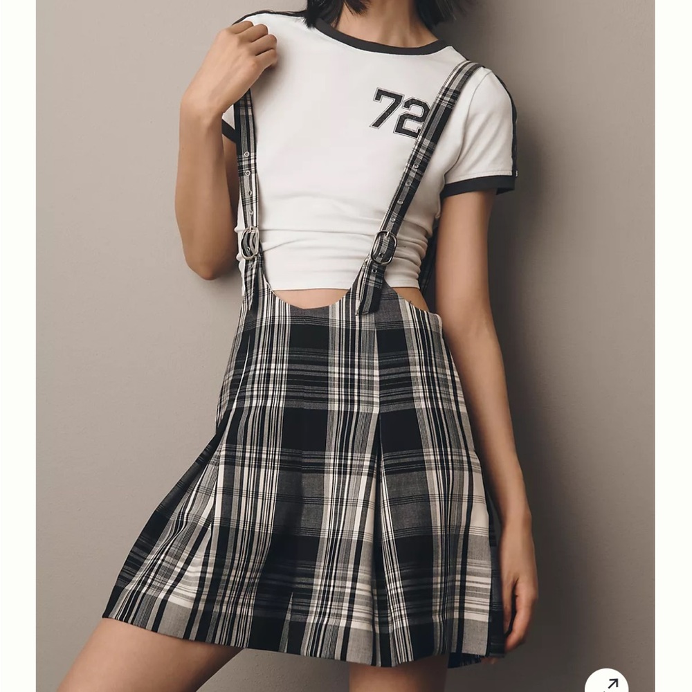 Anthropologie eve Suspender Pleated plaid  Romper size 4